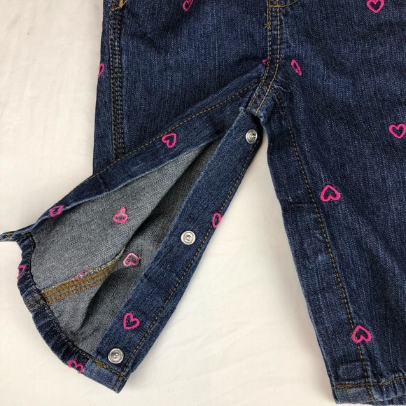 OSHKOSH Baby Denim Vestback Overalls Embroidered Hot Pink Hearts (9 Months) - Picture 5 of 6